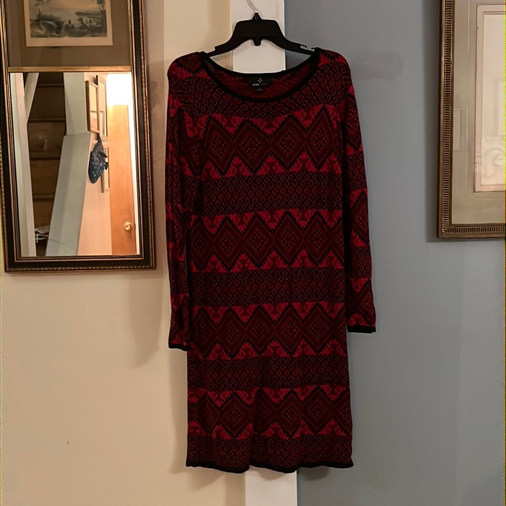 Red and black patterned dress
